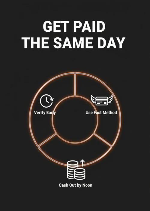 Get paid the same day at a fast withdrawal casino — verify early, use fast method and cash out by noon in a donut ring.